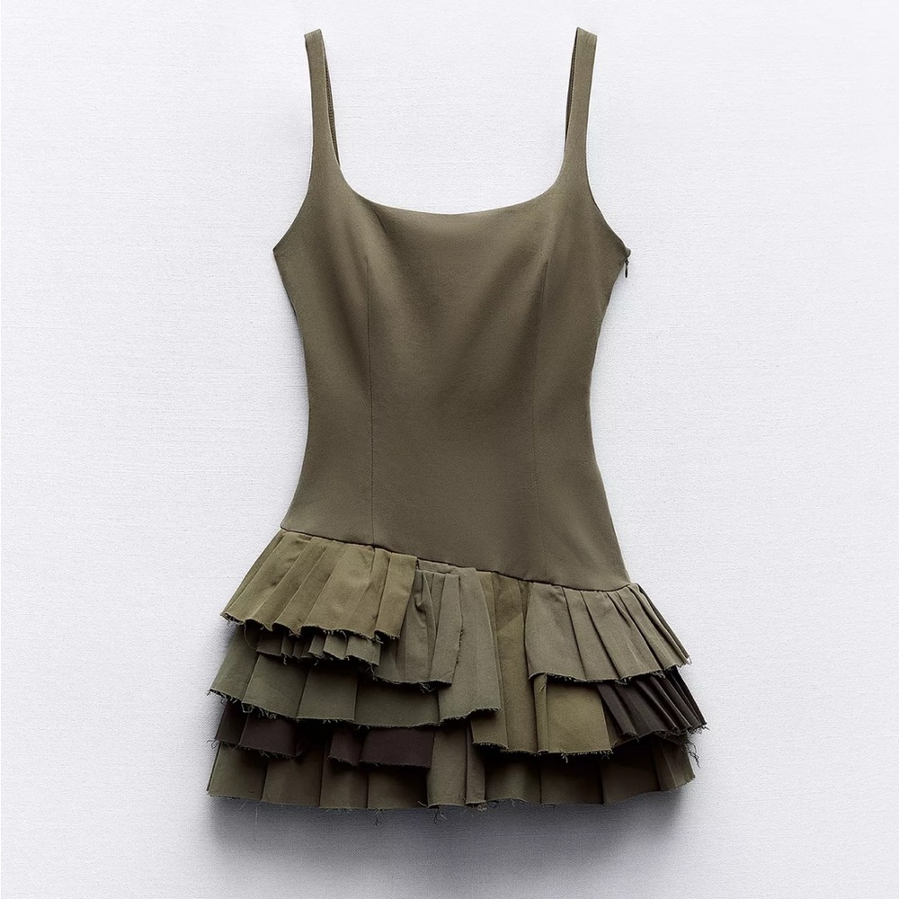 Zara Mixed Box Pleat Short Jumpsuit Green Dress